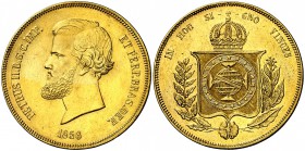 1856. Brasil. Pedro II. 20000 reis. (Fr. 121a). 17,92 g. AU. MBC+.