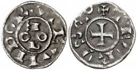 s/d. Francia. Pierre Raimond (1012-1060). Carcassonne. Dinero. (Benaniba/Diaz L136 var). 0,97 g. Vellón. Muy escasa. MBC.