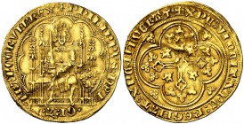 s/d. Francia. Felipe VI de Valois (1328-1350). 1 écu d'or. (Fr. 270). 4,45 g. AU. Grieta. Rara. (MBC-).