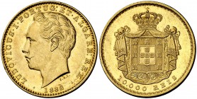 1882. Portugal. Luis I. 10000 reis. (Fr. 152) (Gomes 17.08). 17,66 g. AU. Bella. Brillo original. Escasa así. S/C-.