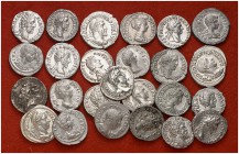 Monedas romanas. Lote de 23 denarios imperiales y una silicua. Se incluye 1 denario forrado de la República. Total 25 monedas. A examinar. MBC/EBC-.
