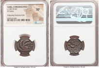 NORTHWESTERN GAUL. Armorican. Coriosolites. Ca. 100-50 BC. BI stater (21mm, 1h). NGC XF. Celticized head right, with pointed nose / Disjointed horse r...
