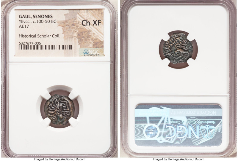 NORTHWESTERN GAUL. Senones. Ca. 100-50 BC. AE unit (17mm, 3.39 gm, 6h). NGC Choi...