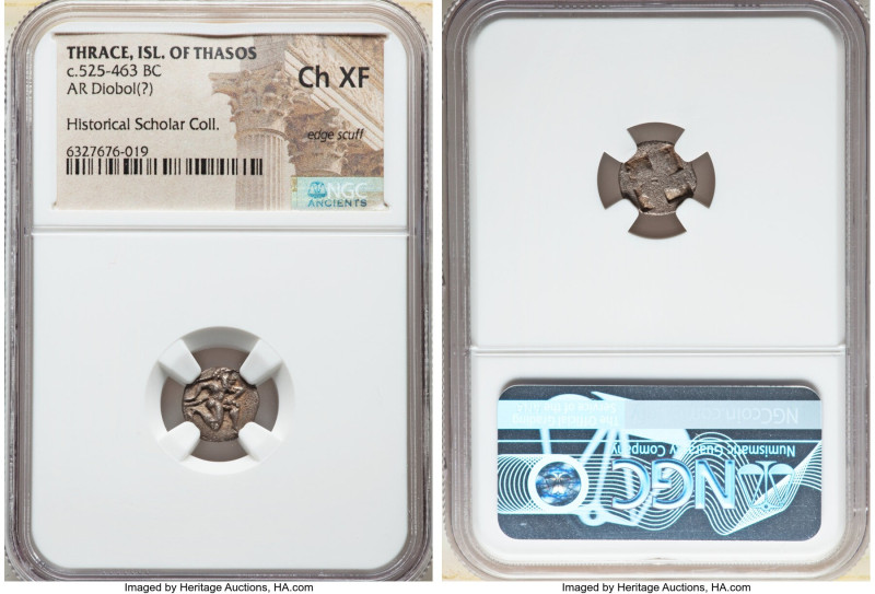 THRACIAN ISLANDS. Thasos. Ca. 525-463 BC. AR diobol (11mm). NGC Choice XF, edge ...