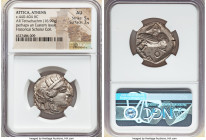 ATTICA. Athens. Ca. 440-404 BC. AR tetradrachm (24mm, 16.99 gm, 8h). NGC AU 5/5 - 3/5. Mid-mass coinage issue. Head of Athena right, wearing earring, ...