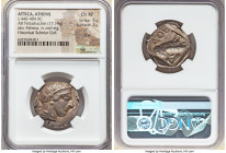 ATTICA. Athens. Ca. 440-404 BC. AR tetradrachm (26mm, 17.15 gm, 2h). NGC Choice XF 5/5 - 3/5, mark. Mid-mass coinage issue. Head of Athena right, wear...