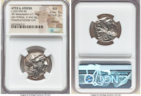 ATTICA. Athens. Ca. 393-294 BC. AR tetradrachm (24mm, 17.13 gm, 8h). NGC AU 5/5 - 3/5, brushed. Late mass coinage issue. Head of Athena with eye in tr...