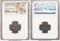 CIMMERIAN BOSPORUS. Panticapaeum. Ca. 304-250 BC. AE (20mm, 1h). NGC XF, light smoothing. Head of young Pan left, crowned with ivy / ΠAN, bow over arr...