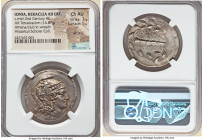 IONIA. Heraclea ad Latmun. Ca. 150-142 BC. AR tetradrachm (31mm, 16.87 gm, 12h). NGC Choice AU 3/5 - 5/5, die shift. Head of Athena right, wearing cre...