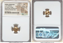 IONIA. Phocaea. Ca. 477-388 BC. EL sixth-stater or hecte (10mm, 2.52 gm). NGC VF 5/5 - 5/5. Laureate, bearded head of King Midas left with ears of an ...