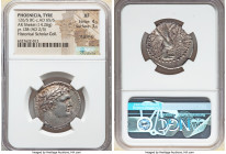 PHOENICIA. Tyre. Ca. 126/5 BC-AD 65/6. AR shekel (26mm, 14.26 gm, 12h). NGC XF 4/5 - 3/5, light graffito. Dated Civic Year 128 (AD 2/3). Laureate bust...