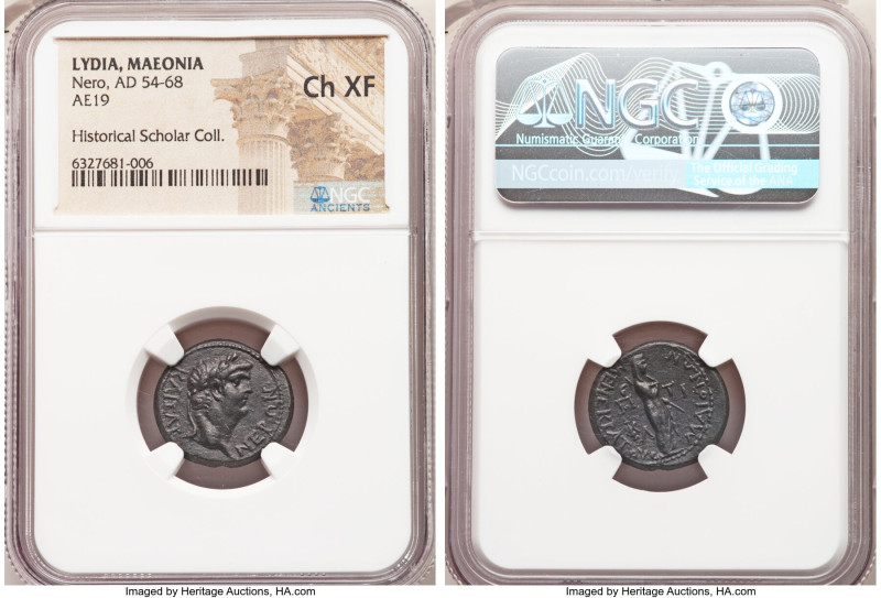 LYDIA. Maeonia. Nero (AD 54-68). AE (19mm, 4.83 gm, 11h). NGC Choice XF. Ca. AD ...