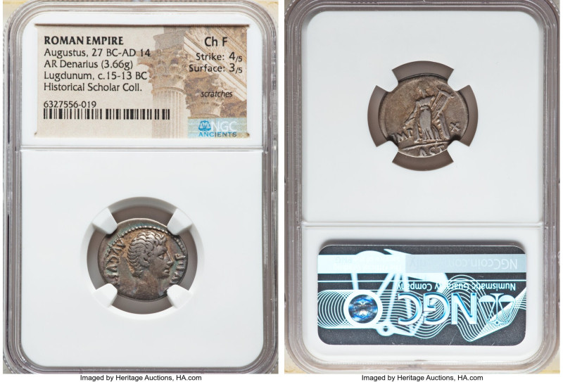 Augustus (27 BC-AD 14). AR denarius (19mm, 3.66 gm, 6h). NGC Choice Fine 4/5 - 3...