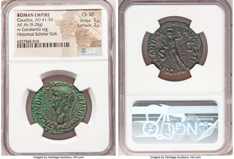 Claudius I (AD 41-54). AE as (29mm, 9.28 gm, 5h). NGC Choice XF 5/5 - 2/5. Rome,...