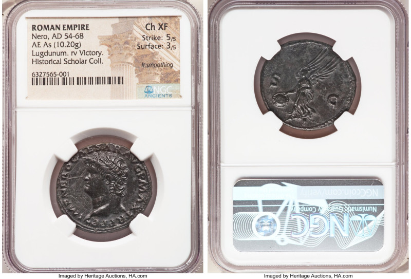 Nero, as Augustus (AD 54-68). AE as (28mm, 10.20 gm, 6h). NGC Choice XF 5/5 - 3/...