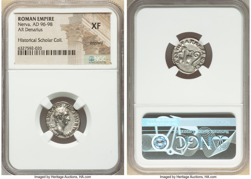 Nerva (AD 96-98). AR denarius (18mm, 7h). NGC XF, brushed. Rome. IMP NERVA CAES ...