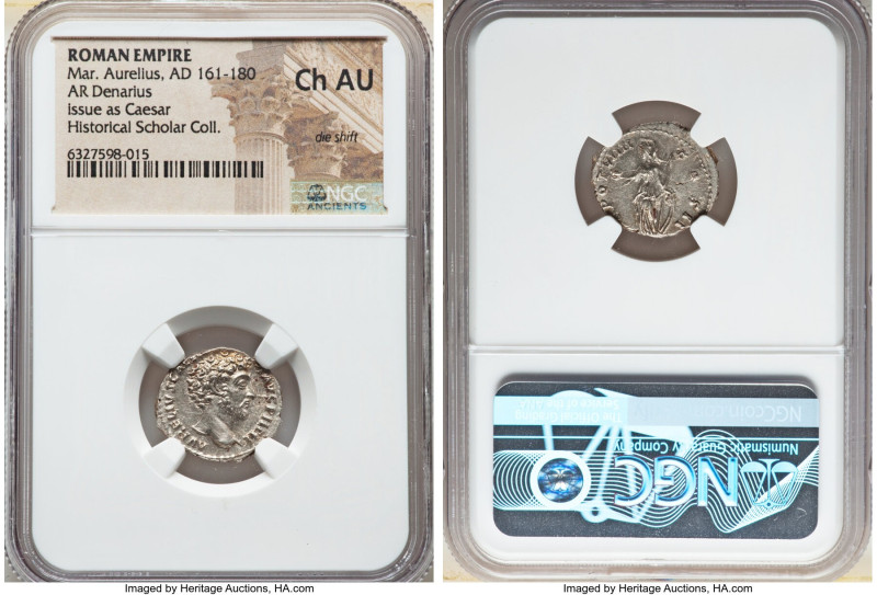 Marcus Aurelius, as Caesar (AD 161-180). AR denarius (18mm, 6h). NGC Choice AU, ...