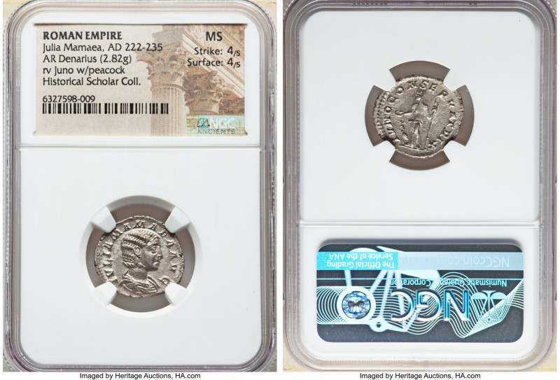 Julia Mamaea (AD 222-235). AR denarius (20mm, 2.82 gm, 6h). NGC MS 4/5 - 4/5. Ro...