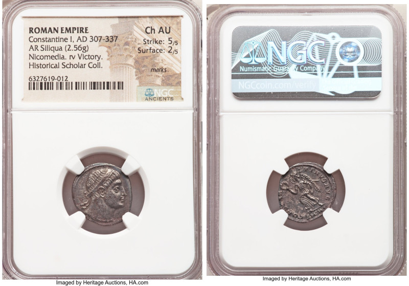 Constantine I the Great (AD 307-337). AR siliqua (19mm, 2.56 gm, 11h). NGC Choic...