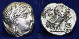 Attica, Athena AR Tetradrachm, Athens, AU(50-53), Eastern type. 17gm, About EF & R