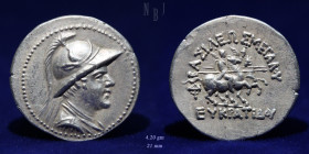 BACTRIA KINGDOM: Eucratides I, ca. 170-145 BC, AR Drachm, 4.20gm, EF