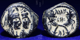 NABATAEA: Aretas IV, with Shaqilat, Æ Drachm. Petra AD 20-40, 3.97gm, VF