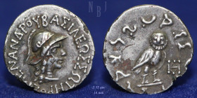 INDO-GREEK: Menander I, c. 160-130 BCE, Silver drachm, 2.52gm, VF & R