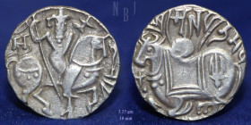 Hindu Shahis of Kabul and Ohinda, Samanta Deva AD 850-1000, Silver Drachma, 3.25gm, Good VF to EF