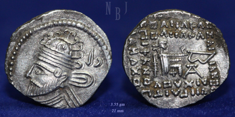 KINGS of PARTHIA. Vologases II. AD 76/7-79. AR Drachm, Ekbatana mint. (3.55gm, 2...