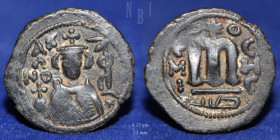 ARAB-BYZANTINE AE fals. Hims (Emesa) 660s-680s, 4.13gm, EF & R