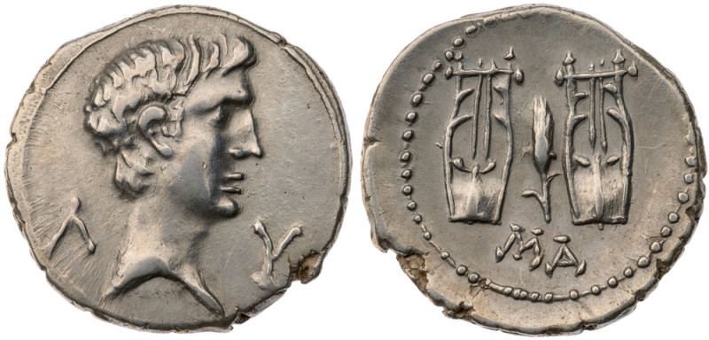 Lycia. Masikytes. Augustus. AR Drachm (3.6 gr.), 27 BC-AD 14. Bare head of Augus...