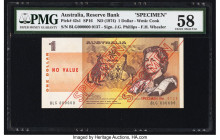 Australia Reserve Bank 1 Dollar ND (1974) Pick 42s1 SP16 Specimen PMG Choice About Unc 58. An attractive portrait of the Popular Queen Elizabeth II we...