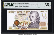 Austria National Bank 5000 Schilling 4.1.1988 Pick 153 PMG Gem Uncirculated 65 EPQ. The largest denomination of the Austrian Schilling that was subjec...