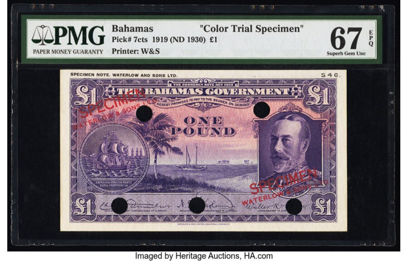 Bahamas Bahamas Government 1 Pound 1919 (ND 1930) Pick 7cts Color Trial Specimen...