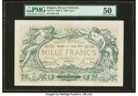 Belgium Banque Nationale de Belgique 1000 Francs 2.1.1919 Pick 73 PMG About Uncirculated 50. Stimulating allegorical images portraying Neptune and Amp...