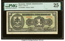 Bermuda Bermuda Government 1 Pound 2.12.1914 Pick 1 PMG Very Fine 25. Printed by the American Bank Note Company of Ottawa, this design features the Cr...