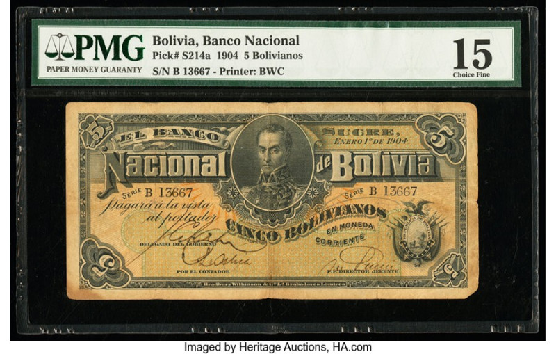 Bolivia Banco Nacional de Bolivia 5 Bolivianos 1.1.1904 Pick S214a PMG Choice Fi...