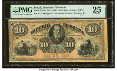 Brazil Thesouro Nacional 10 Mil Reis ND (1883) Pick A258a PMG Very Fine 25. An terrific note, and only the second we have offered. Only three examples...