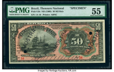 Brazil Thesouro Nacional 50 Mil Reis ND (1908) Pick 53s Specimen PMG About Uncirculated 55. A delightful example printed by The American Banknote Comp...