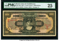 Brazil Caixa de Estabilizacao 1 Conto de Reis = 1000 Mil Reis 18.12.1926 Pick 109 PMG Very Fine 25. An extremely rare type, with a breathtaking engrav...