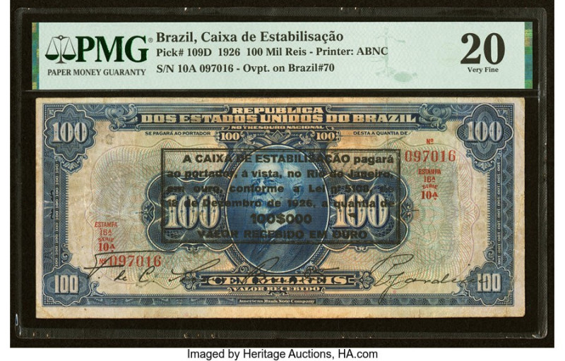 Brazil Caixa de Estabilizacao 100 Mil Reis 18.12.1926 Pick 109D PMG Very Fine 20...