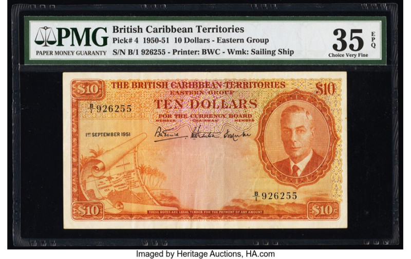 British Caribbean Territories Currency Board 10 Dollars 1.9.1951 Pick 4 PMG Choi...