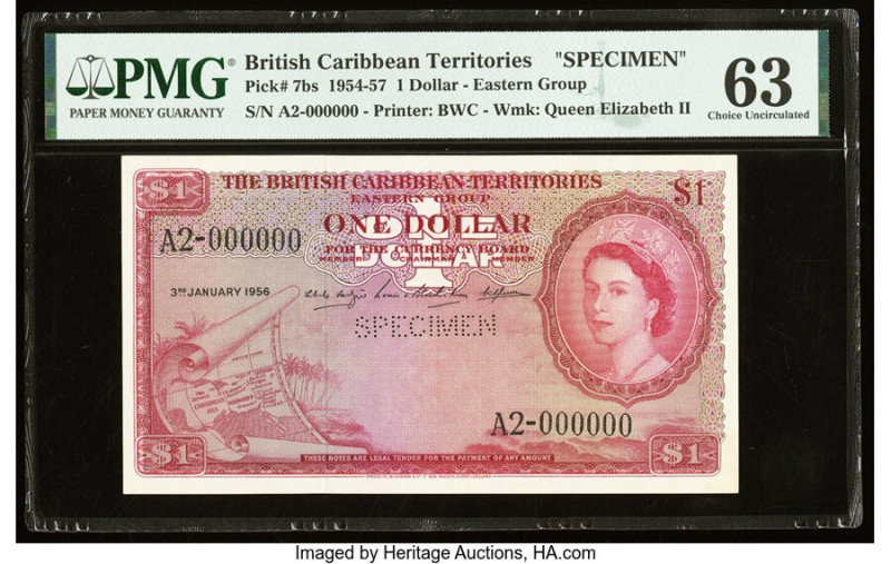 British Caribbean Territories Currency Board 1 Dollar 3.1.1956 Pick 7bs Specimen...