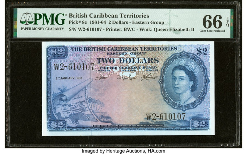 British Caribbean Territories Currency Board 2 Dollars 2.1.1963 Pick 8c PMG Gem ...