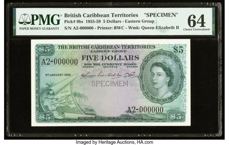 British Caribbean Territories Currency Board 5 Dollars 3.1.1956 Pick 9bs Specime...