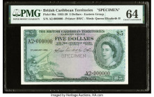 British Caribbean Territories Currency Board 5 Dollars 3.1.1956 Pick 9bs Specimen PMG Choice Uncirculated 64. The British Caribbean Territories series...
