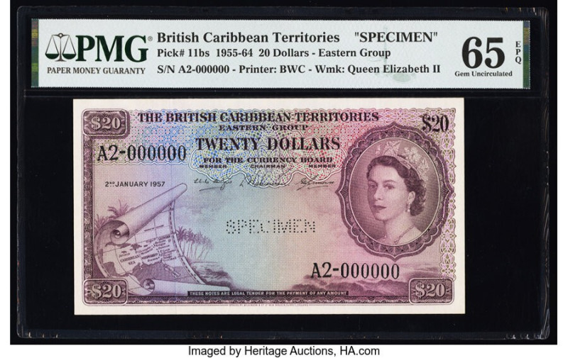 British Caribbean Territories Currency Board 20 Dollars 2.1.1957 Pick 11bs Speci...