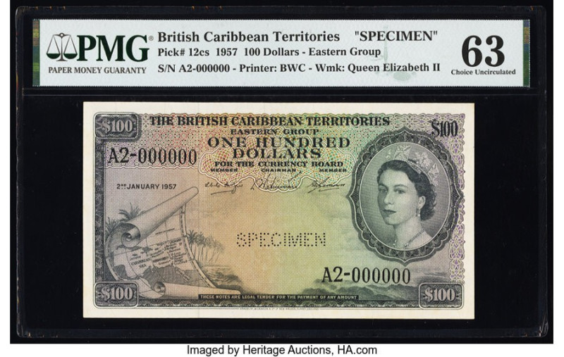 British Caribbean Territories Currency Board 100 Dollars 2.1.1957 Pick 12cs Spec...
