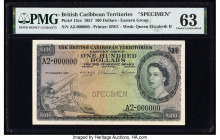 British Caribbean Territories Currency Board 100 Dollars 2.1.1957 Pick 12cs Specimen PMG Choice Uncirculated 63. A key denomination, almost never seen...