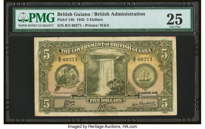 British Guiana Government of British Guiana 5 Dollars 1.1.1942 Pick 14b PMG Very...